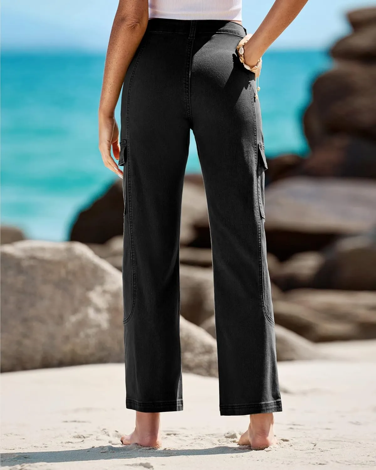GRAPENT Womens Cargo Pants Casual High Waisted Baggy Stretch Straight Leg Trousers Western Outfit Y2K Pants with Pockets