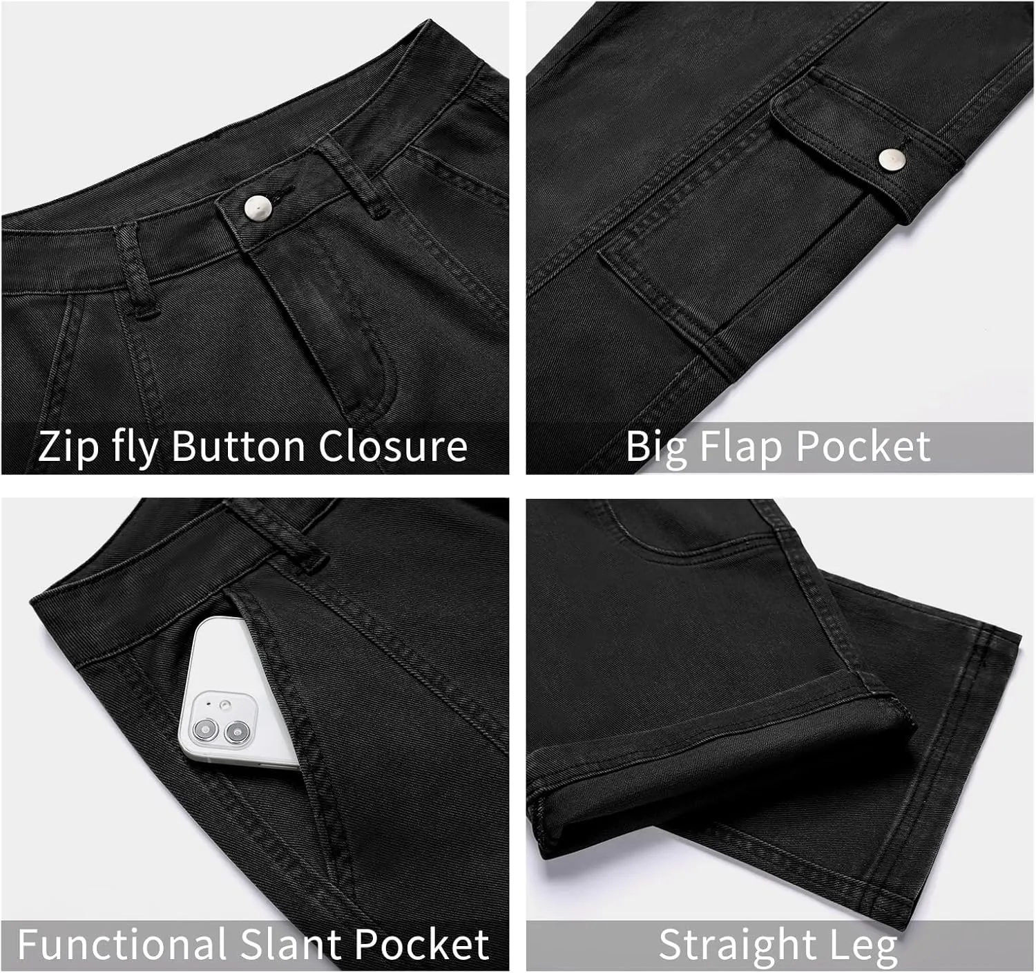 GRAPENT Womens Cargo Pants Casual High Waisted Baggy Stretch Straight Leg Trousers Western Outfit Y2K Pants with Pockets