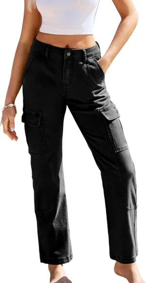GRAPENT Womens Cargo Pants Casual High Waisted Baggy Stretch Straight Leg Trousers Western Outfit Y2K Pants with Pockets