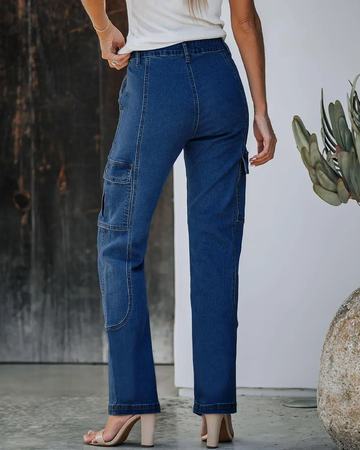 GRAPENT Womens Cargo Pants Casual High Waisted Baggy Stretch Straight Leg Trousers Western Outfit Y2K Pants with Pockets