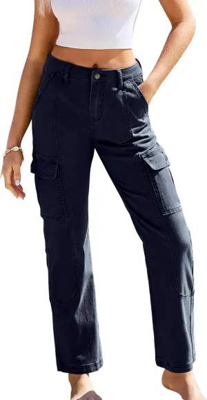 GRAPENT Womens Cargo Pants Casual High Waisted Baggy Stretch Straight Leg Trousers Western Outfit Y2K Pants with Pockets