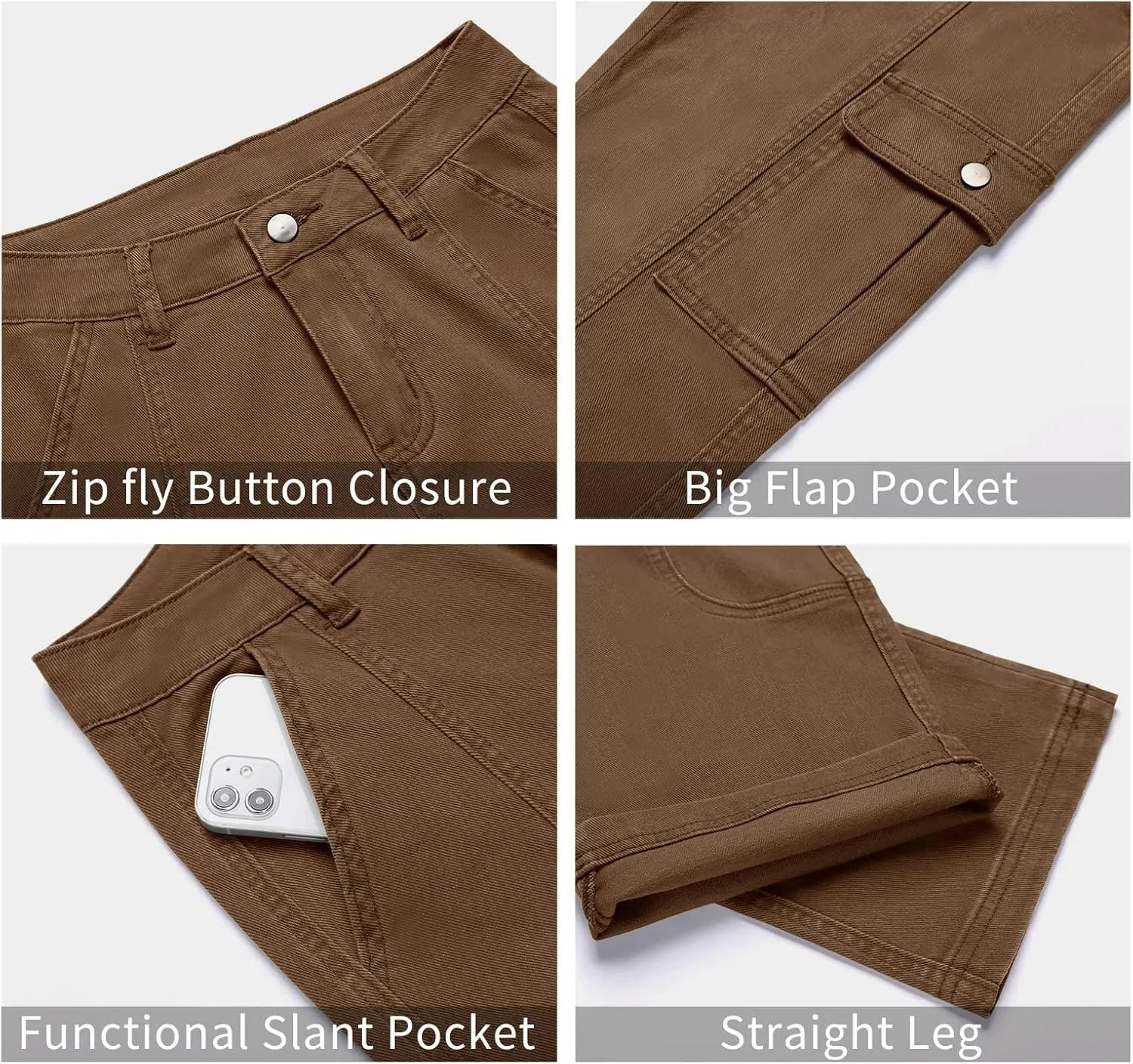 GRAPENT Womens Cargo Pants Casual High Waisted Baggy Stretch Straight Leg Trousers Western Outfit Y2K Pants with Pockets