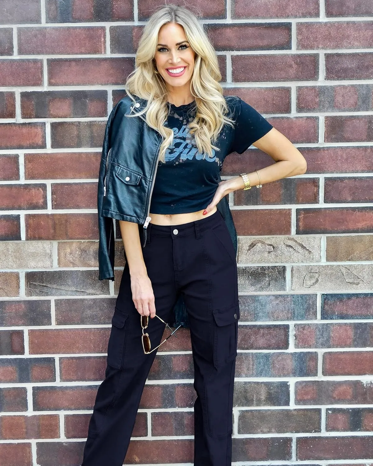 GRAPENT Womens Cargo Pants Casual High Waisted Baggy Stretch Straight Leg Trousers Western Outfit Y2K Pants with Pockets