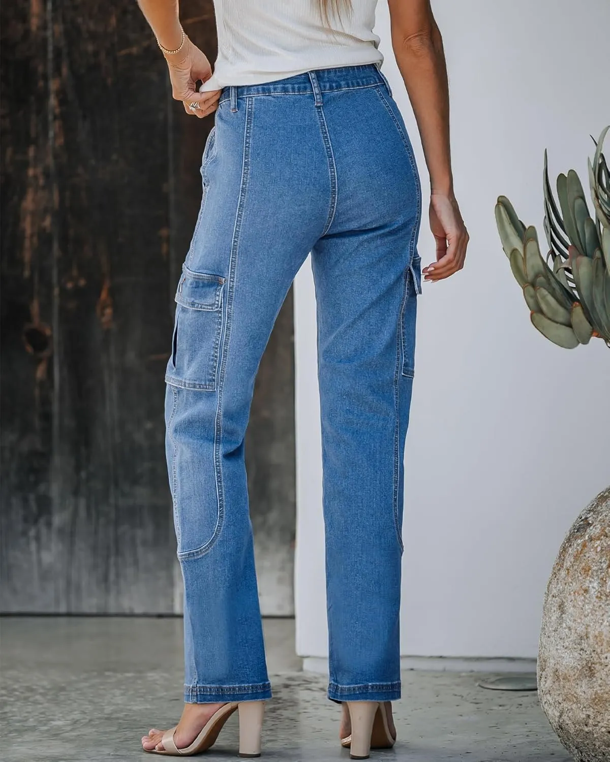 GRAPENT Womens Cargo Pants Casual High Waisted Baggy Stretch Straight Leg Trousers Western Outfit Y2K Pants with Pockets
