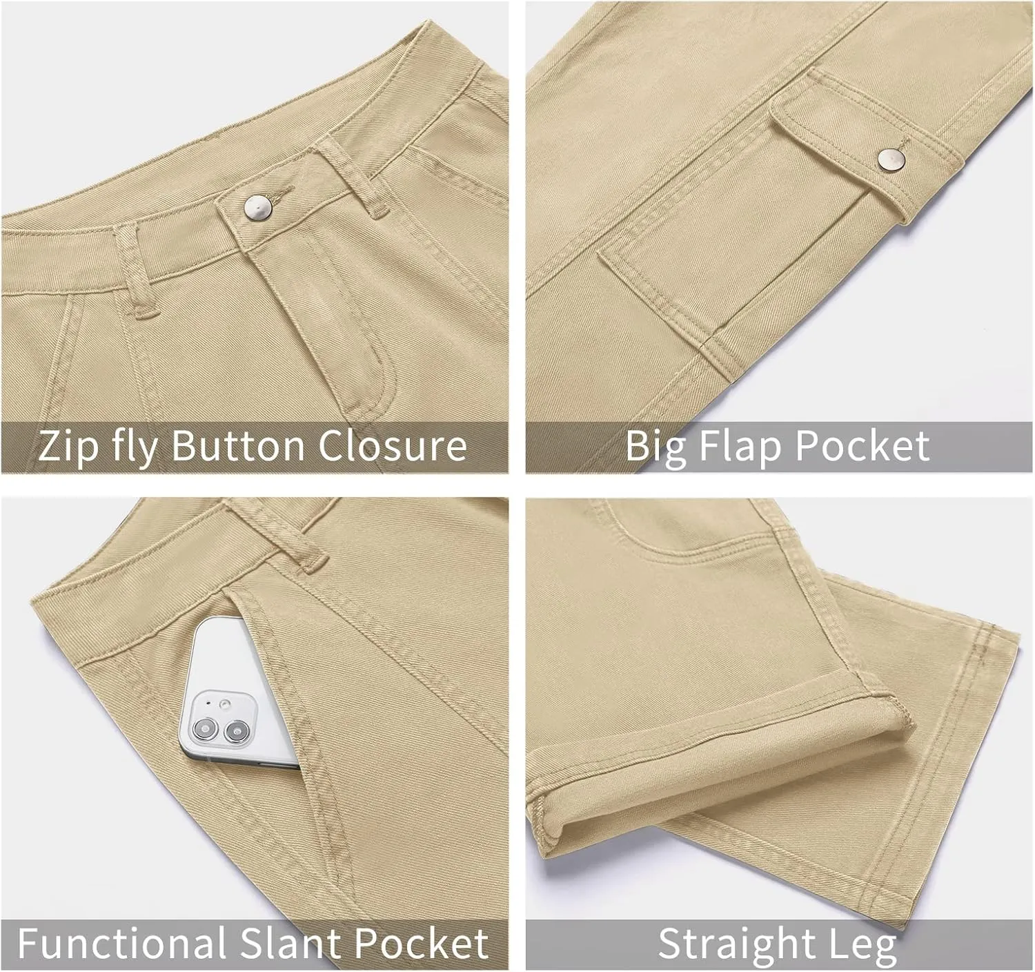 GRAPENT Womens Cargo Pants Casual High Waisted Baggy Stretch Straight Leg Trousers Western Outfit Y2K Pants with Pockets