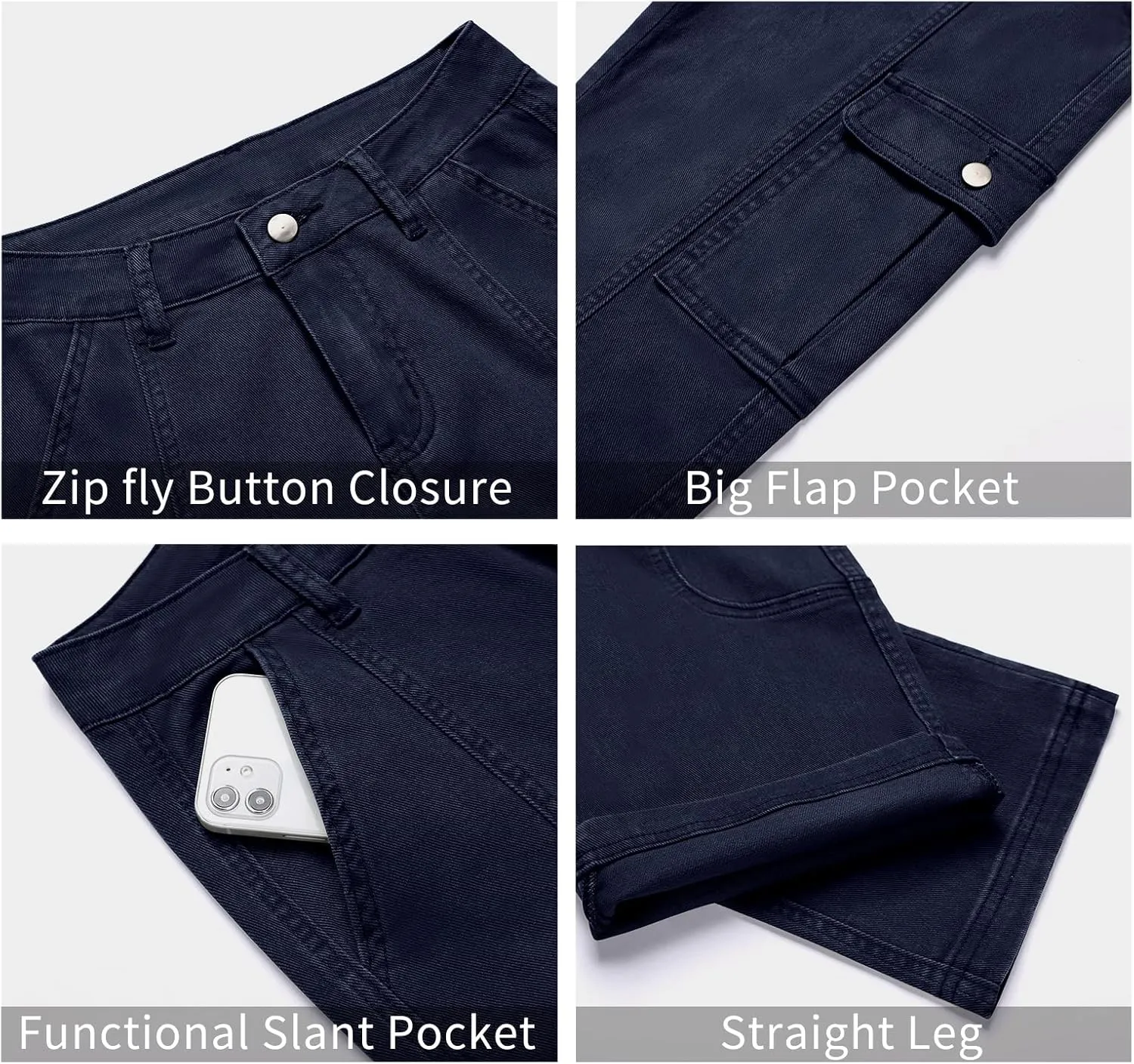 GRAPENT Womens Cargo Pants Casual High Waisted Baggy Stretch Straight Leg Trousers Western Outfit Y2K Pants with Pockets