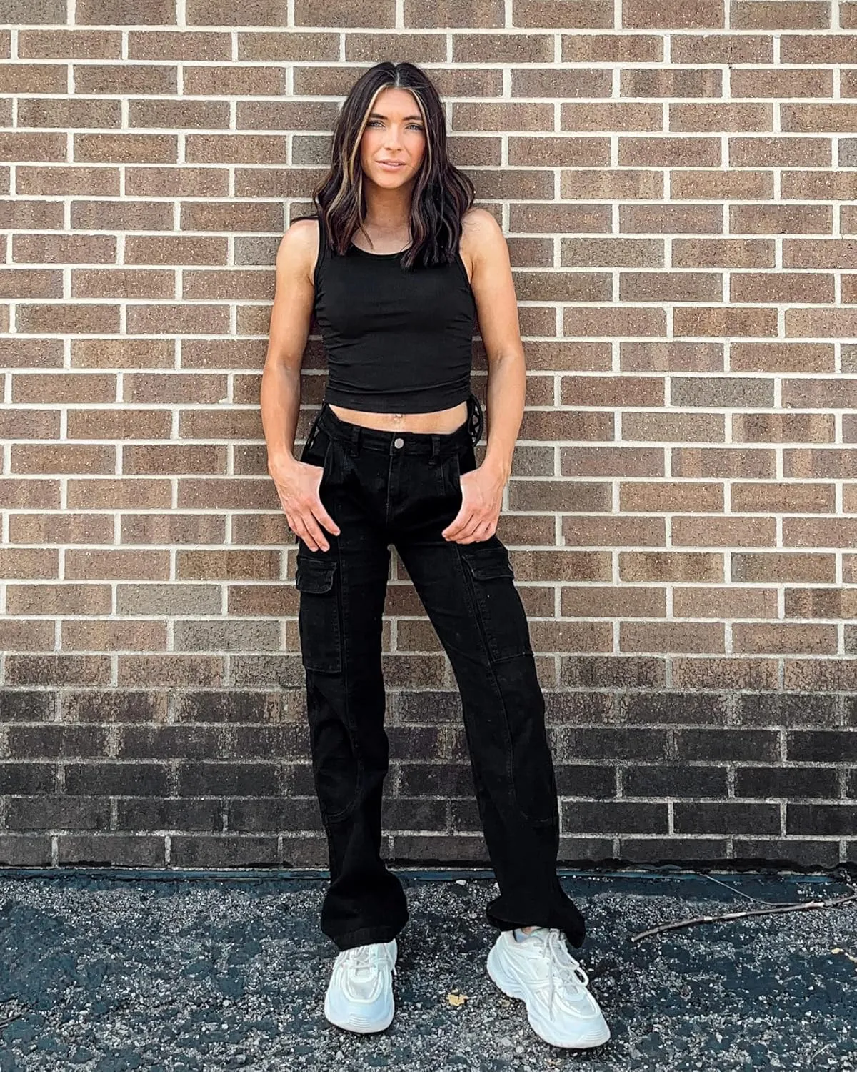 GRAPENT Womens Cargo Pants Casual High Waisted Baggy Stretch Straight Leg Trousers Western Outfit Y2K Pants with Pockets