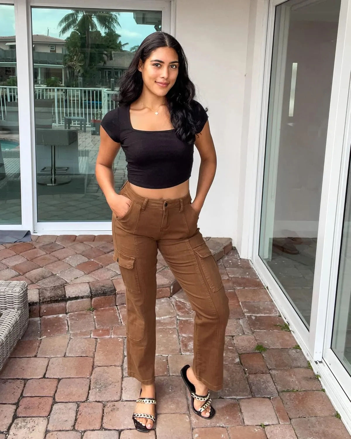 GRAPENT Womens Cargo Pants Casual High Waisted Baggy Stretch Straight Leg Trousers Western Outfit Y2K Pants with Pockets