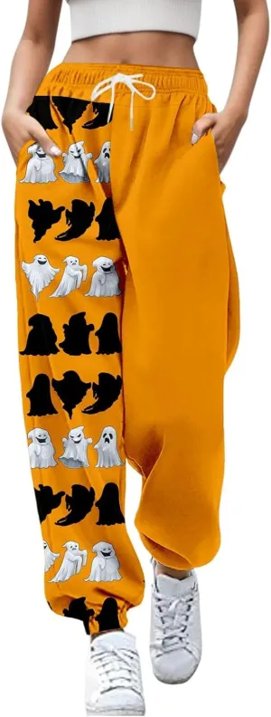 Halloween Cartoon Sweatpants Women Funny Ghostface Cinch Bottoms High Waist Workout Active Jogger Pants with Pockets