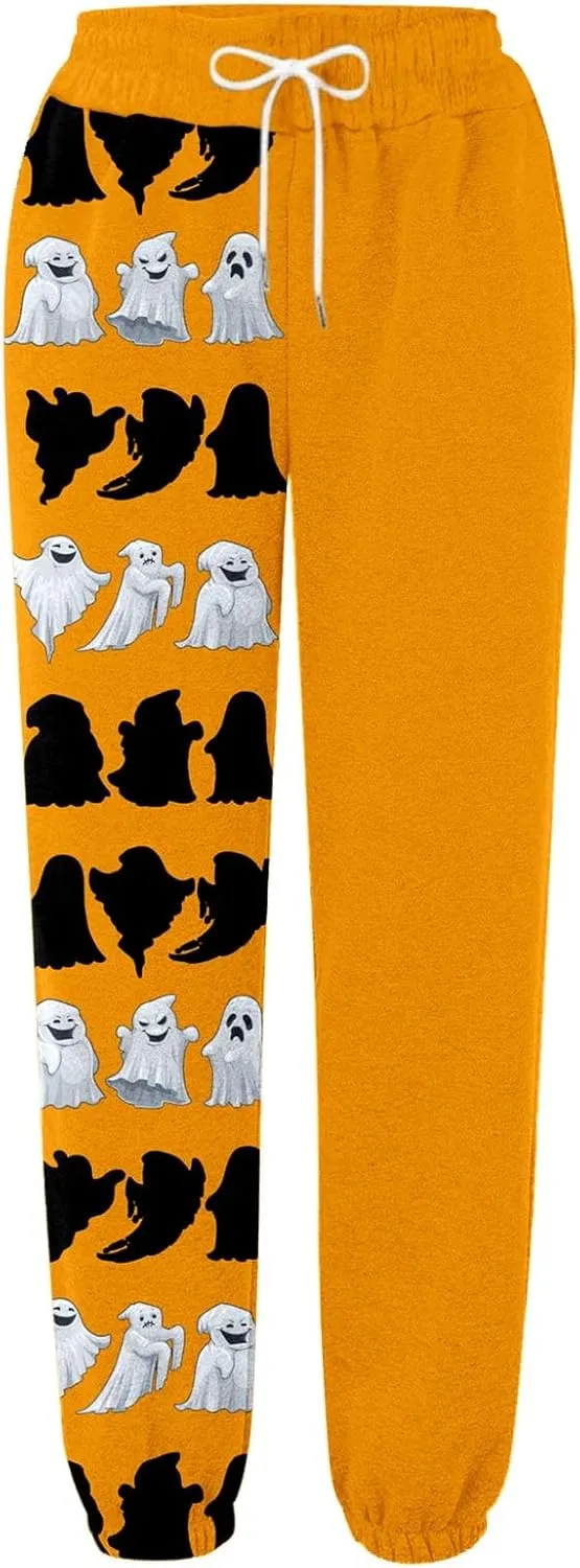 Halloween Cartoon Sweatpants Women Funny Ghostface Cinch Bottoms High Waist Workout Active Jogger Pants with Pockets