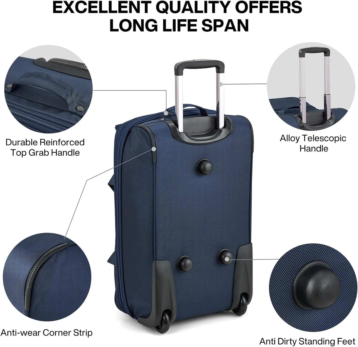 Hanke 20 Inch Expandable Carry On Luggage Suitcases with Wheels Foldable Duffle Bag for Travel Carry On suitcase Weekend Bag for Women Men（Blue）