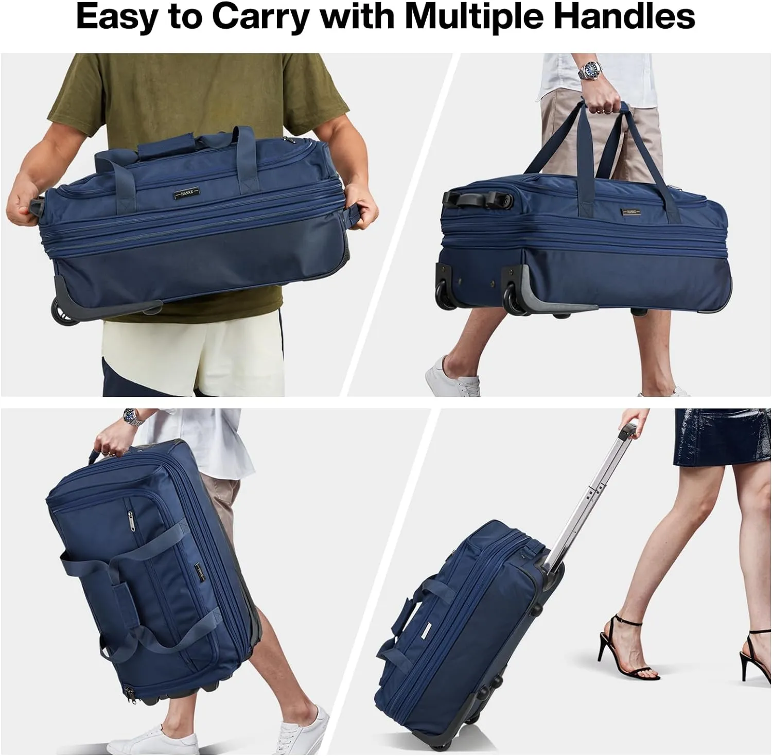 Hanke 20 Inch Expandable Carry On Luggage Suitcases with Wheels Foldable Duffle Bag for Travel Carry On suitcase Weekend Bag for Women Men（Blue）