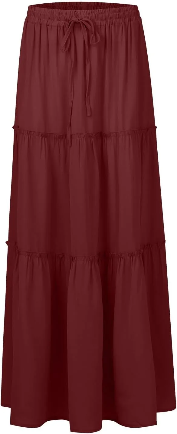 High Waisted Trendy Maxi Skirt, Elegantes Boho Flowy Vacation 2025 Long Skirt