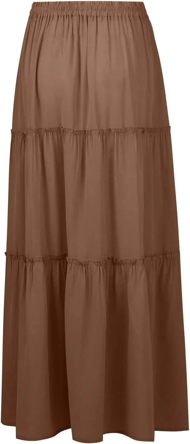 High Waisted Trendy Maxi Skirt, Elegantes Boho Flowy Vacation 2025 Long Skirt