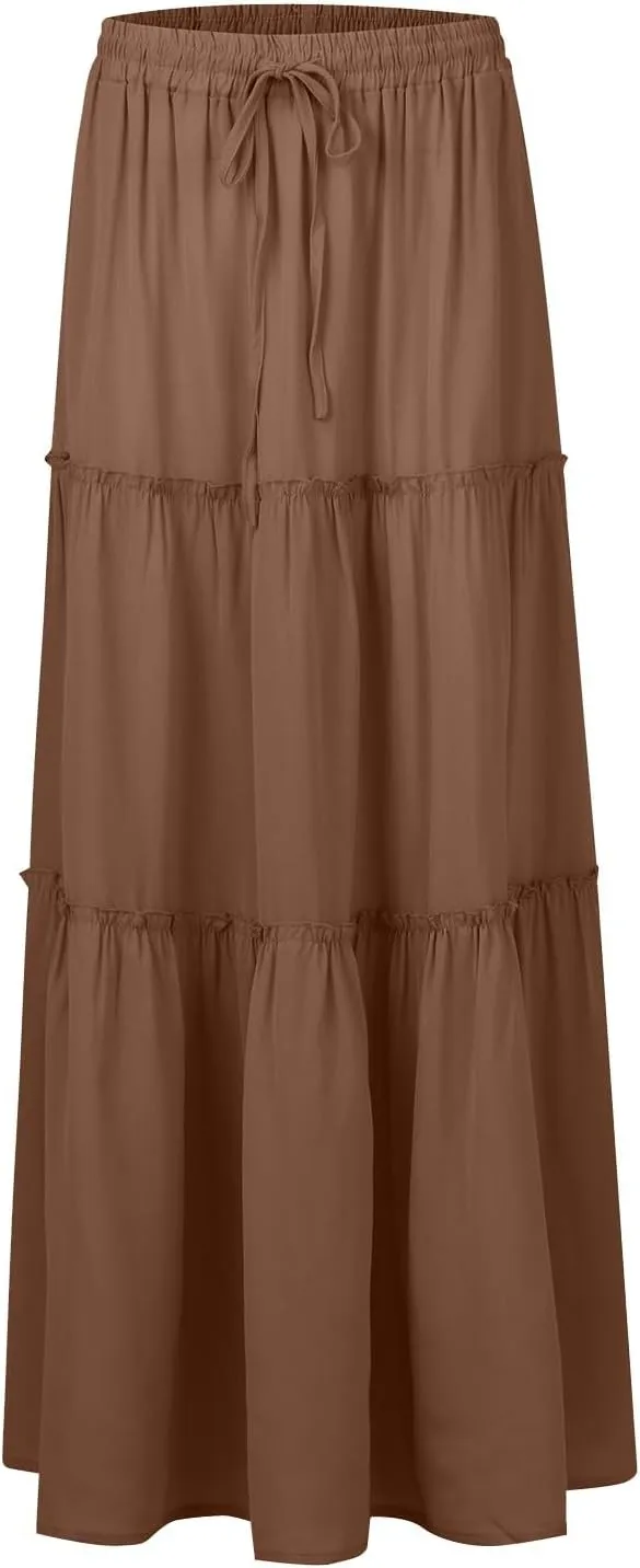 High Waisted Trendy Maxi Skirt, Elegantes Boho Flowy Vacation 2025 Long Skirt