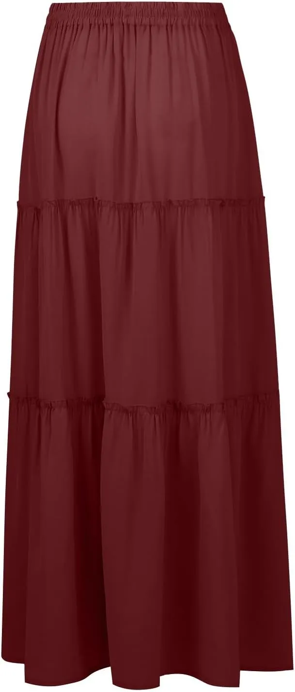 High Waisted Trendy Maxi Skirt, Elegantes Boho Flowy Vacation 2025 Long Skirt