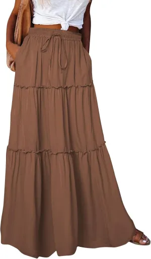 High Waisted Trendy Maxi Skirt, Elegantes Boho Flowy Vacation 2025 Long Skirt