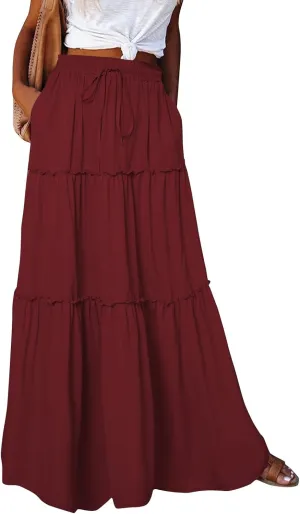 High Waisted Trendy Maxi Skirt, Elegantes Boho Flowy Vacation 2025 Long Skirt