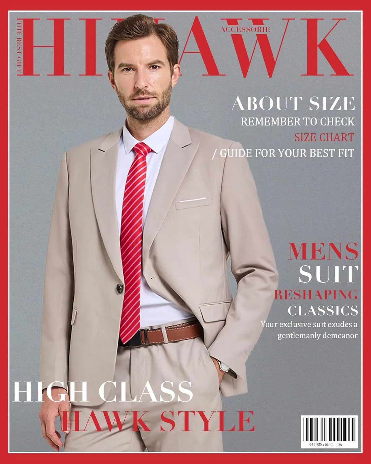 Hihawk 2 Piece Men's Slim Fit Suit, One Button Jacket and Pants with Tie, Blazer Trousers Set for Weddings Proms