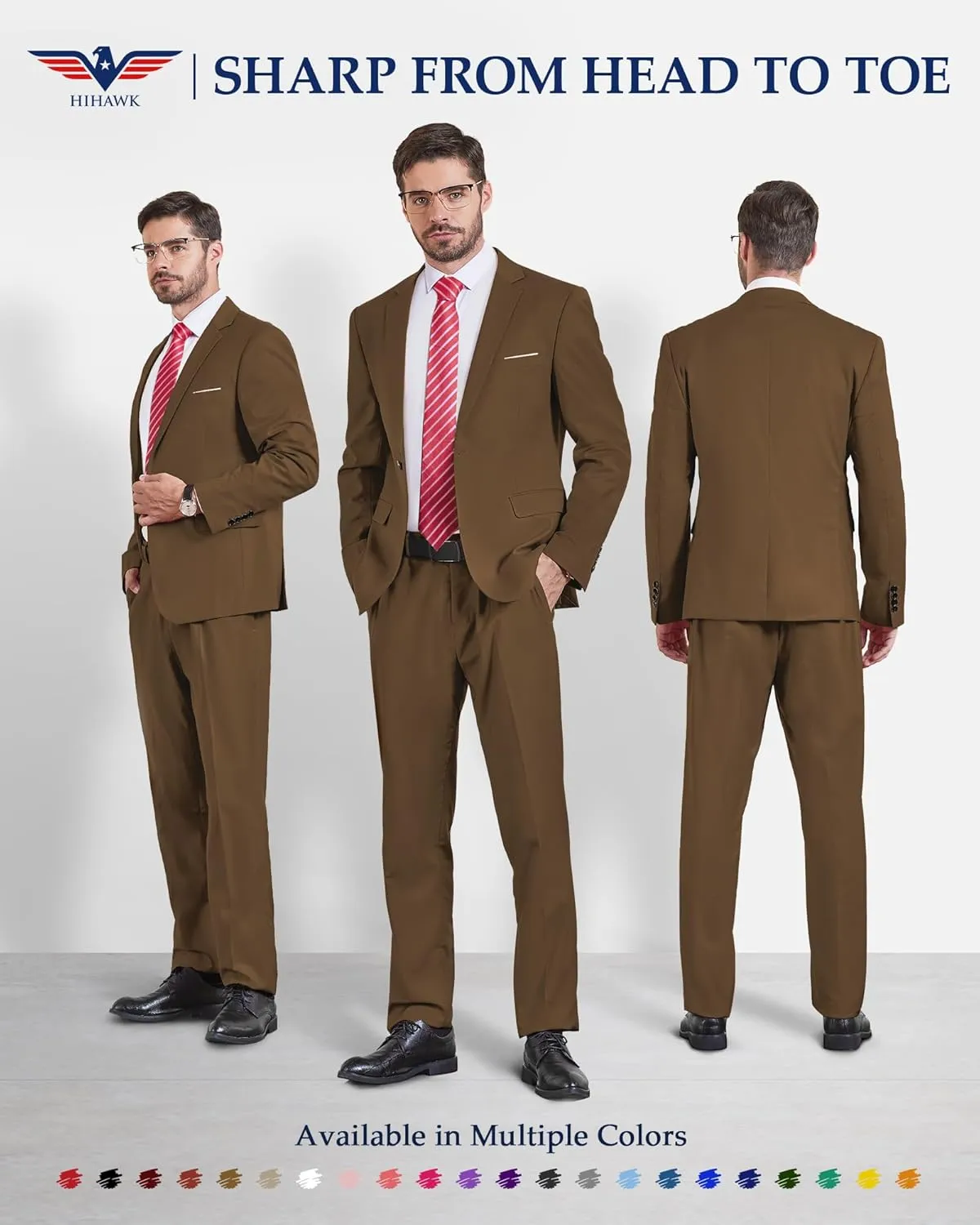 Hihawk 2 Piece Men's Slim Fit Suit, One Button Jacket and Pants with Tie, Blazer Trousers Set for Weddings Proms