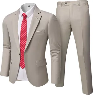 Hihawk 2 Piece Men's Slim Fit Suit, One Button Jacket and Pants with Tie, Blazer Trousers Set for Weddings Proms
