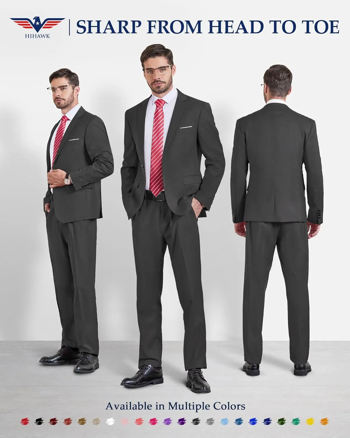 Hihawk 2 Piece Men's Slim Fit Suit, One Button Jacket and Pants with Tie, Blazer Trousers Set for Weddings Proms