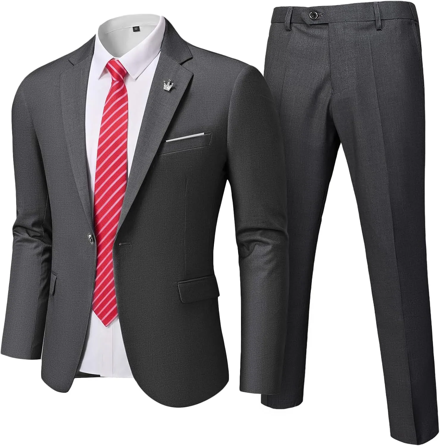 Hihawk 2 Piece Men's Slim Fit Suit, One Button Jacket and Pants with Tie, Blazer Trousers Set for Weddings Proms