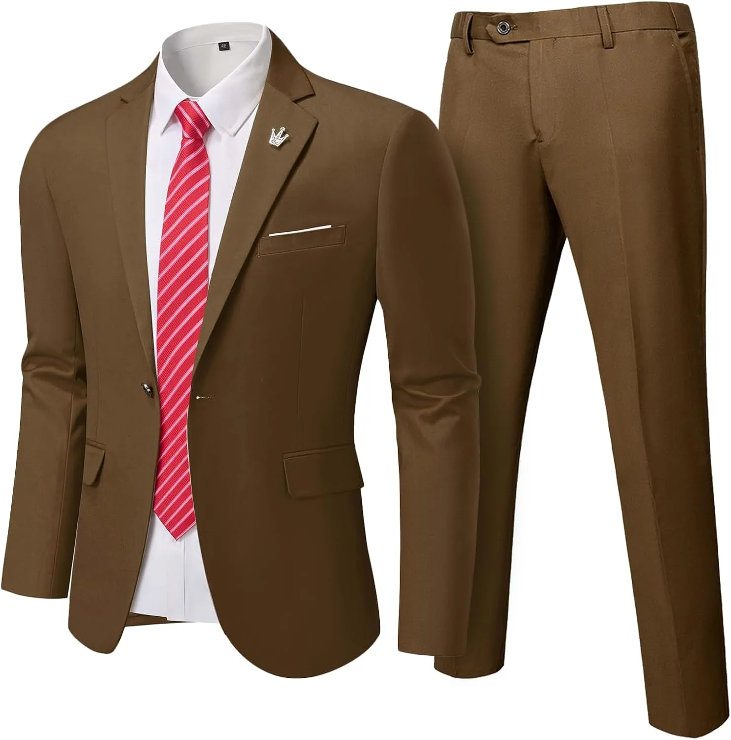 Hihawk 2 Piece Men's Slim Fit Suit, One Button Jacket and Pants with Tie, Blazer Trousers Set for Weddings Proms