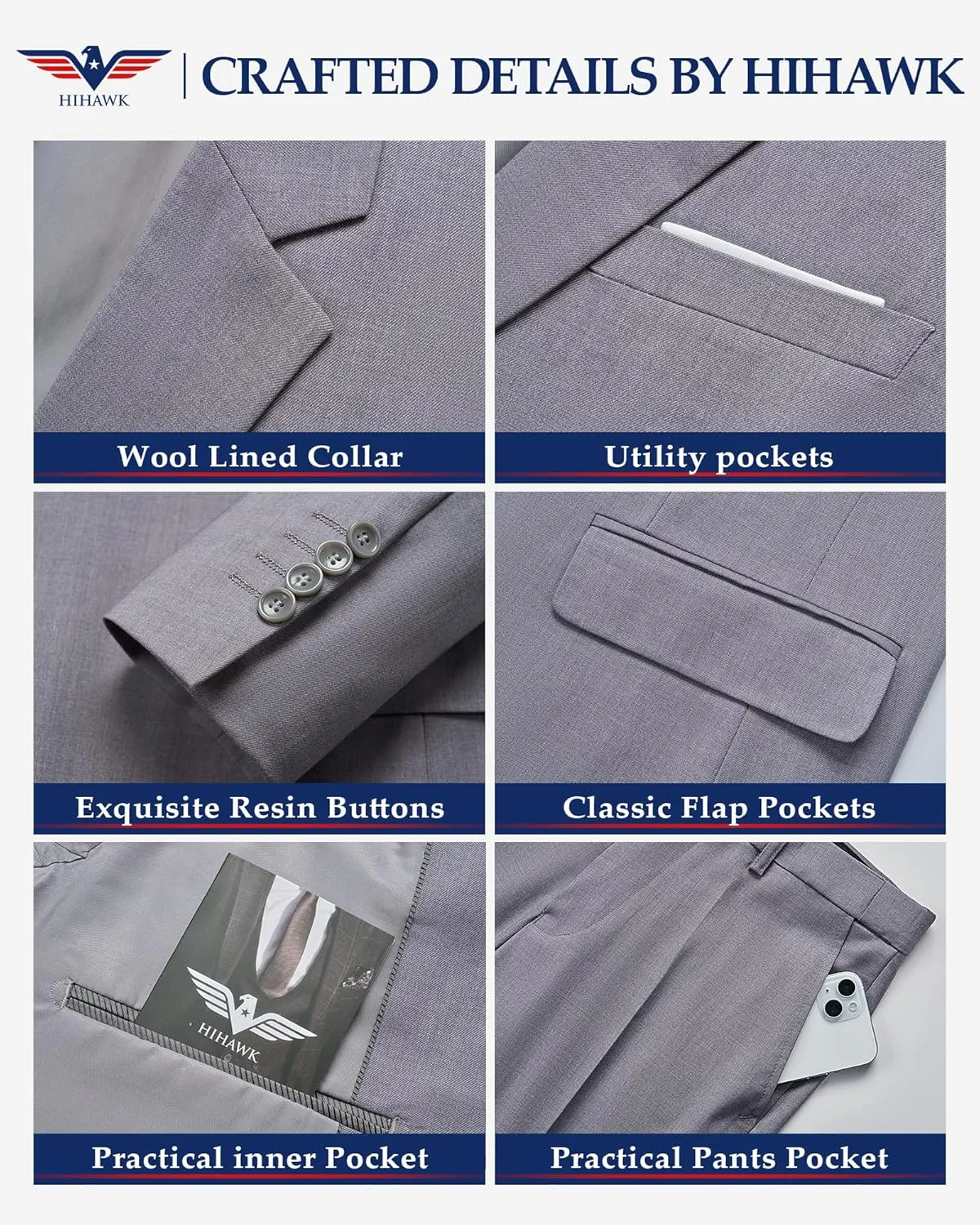 Hihawk 2 Piece Men's Slim Fit Suit, One Button Jacket and Pants with Tie, Blazer Trousers Set for Weddings Proms