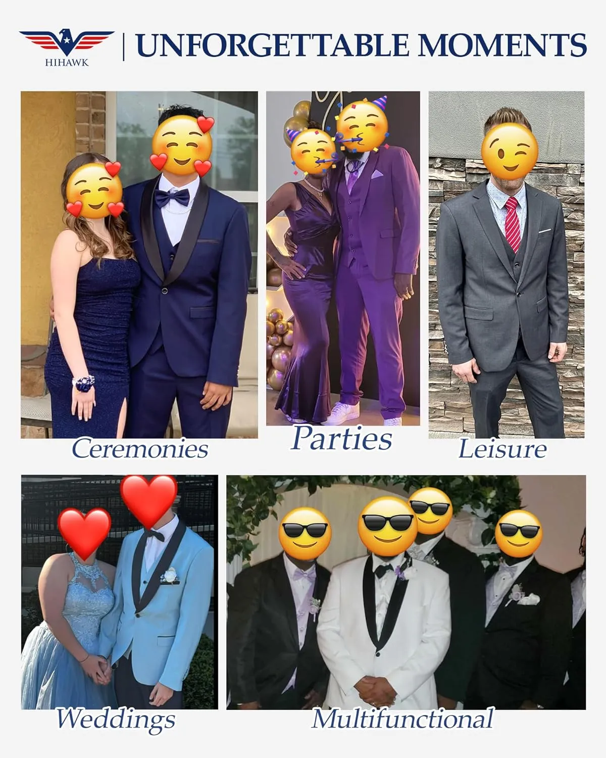 Hihawk 2 Piece Men's Slim Fit Suit, One Button Jacket and Pants with Tie, Blazer Trousers Set for Weddings Proms