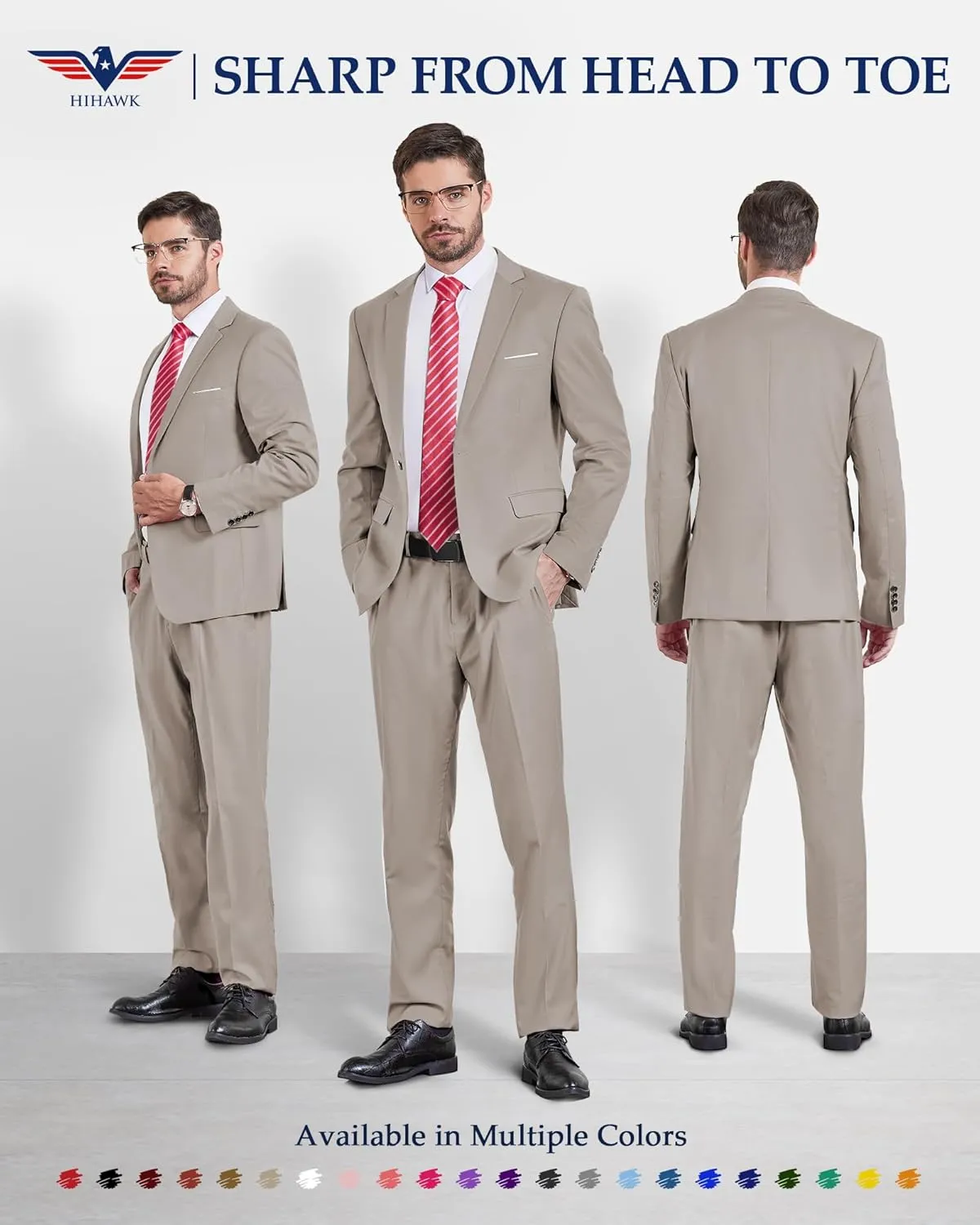 Hihawk 2 Piece Men's Slim Fit Suit, One Button Jacket and Pants with Tie, Blazer Trousers Set for Weddings Proms
