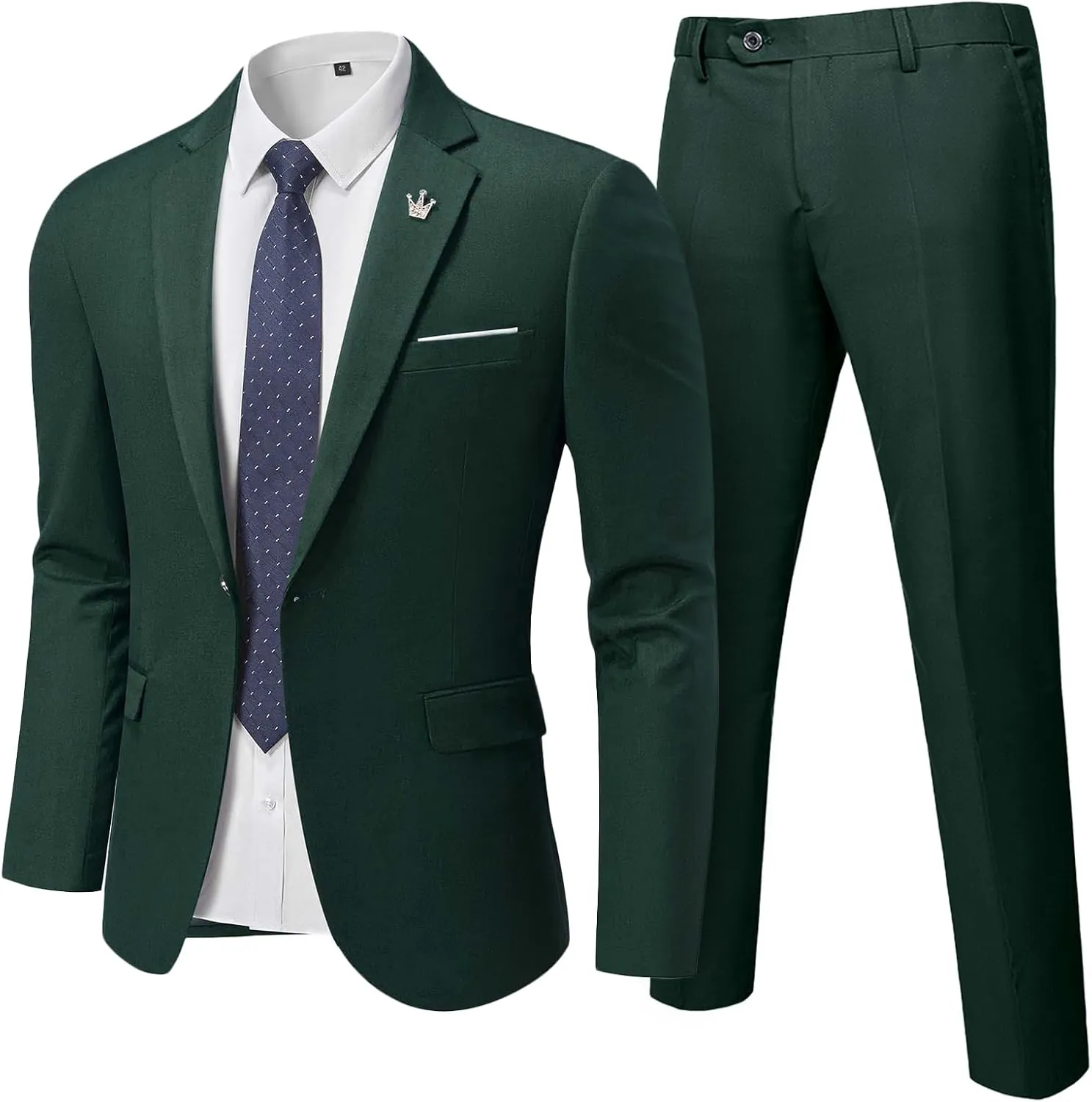 Hihawk Men's 2 Piece Slim Fit Suit with Stretch Fabric, Solid One Button Blazer Jacket Vest Pants Set with Tie.