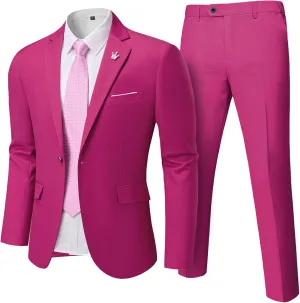 Hihawk Men's 2 Piece Slim Fit Suit with Stretch Fabric, Solid One Button Blazer Jacket Vest Pants Set with Tie.