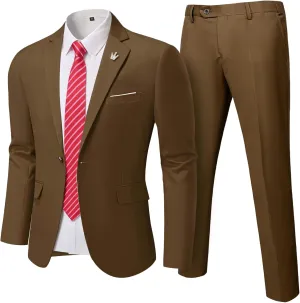 Hihawk Men's 2 Piece Slim Fit Suit with Stretch Fabric, Solid One Button Blazer Jacket Vest Pants Set with Tie.