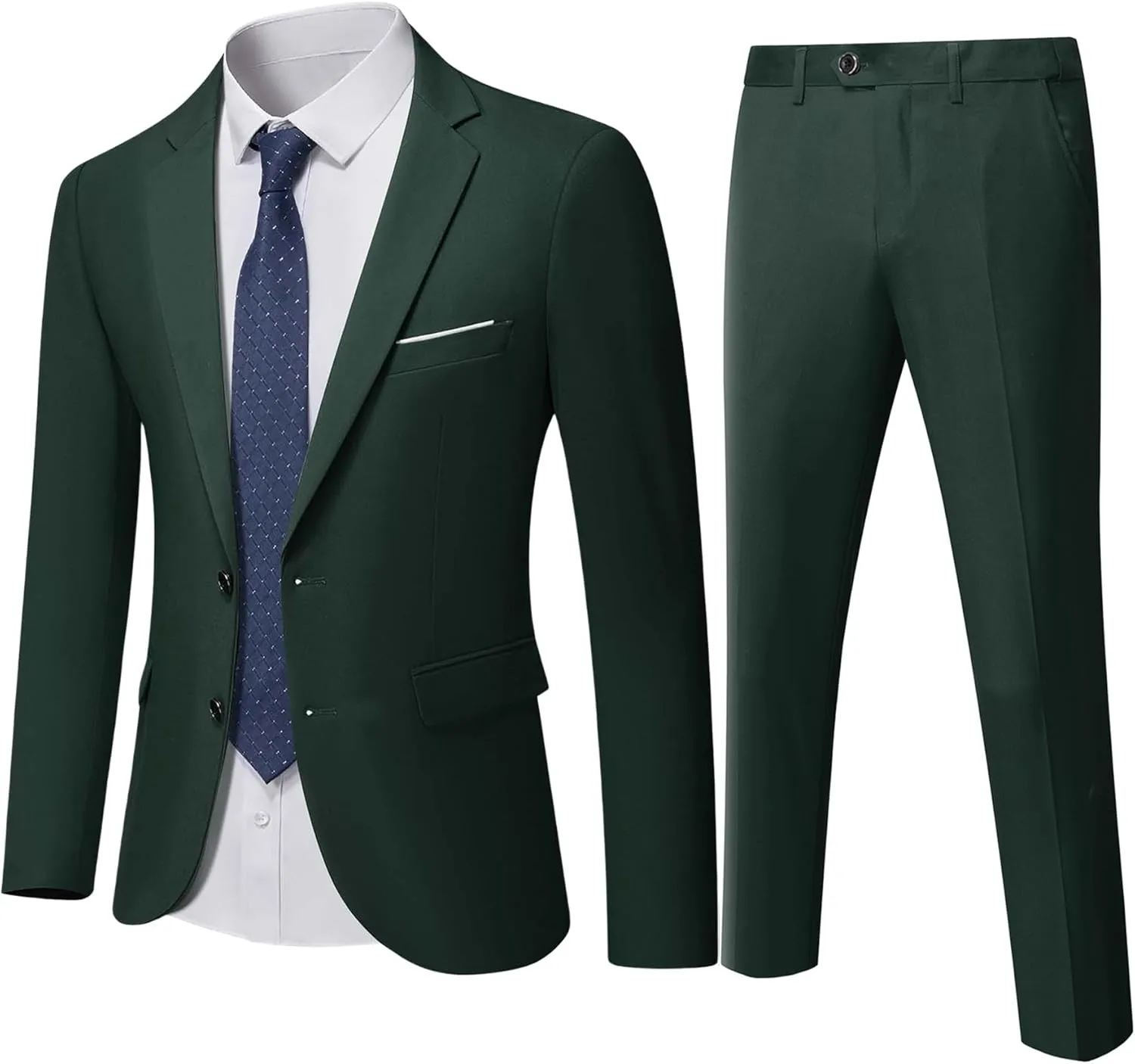 Hihawk Men's Slim Fit 2 Piece Suit, 2 Button Solid Jacket Pants Set