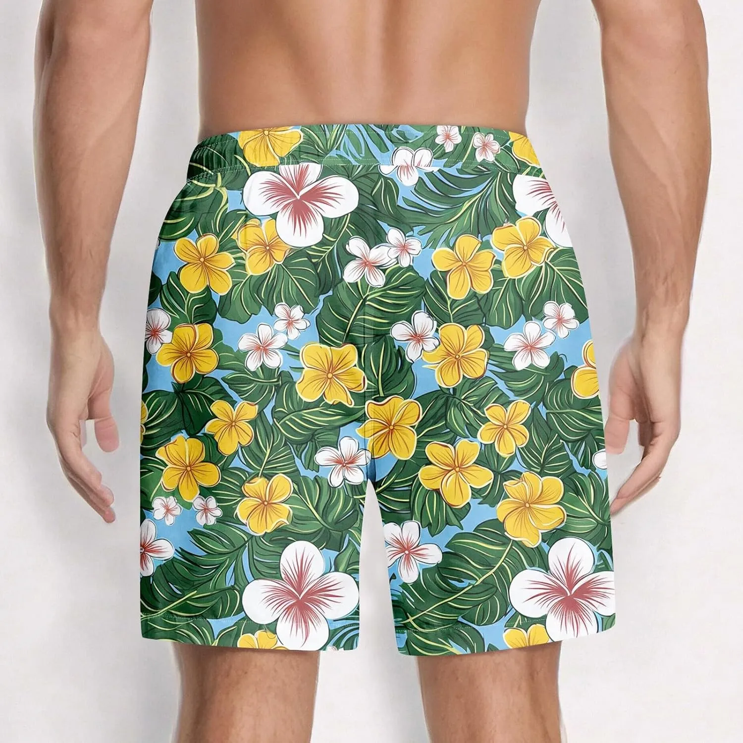 Holiday Shorts for Men, Floral Tropical Hawaiian Beach Shorts Elastic Waist Drawstring Casual Printed Trunks