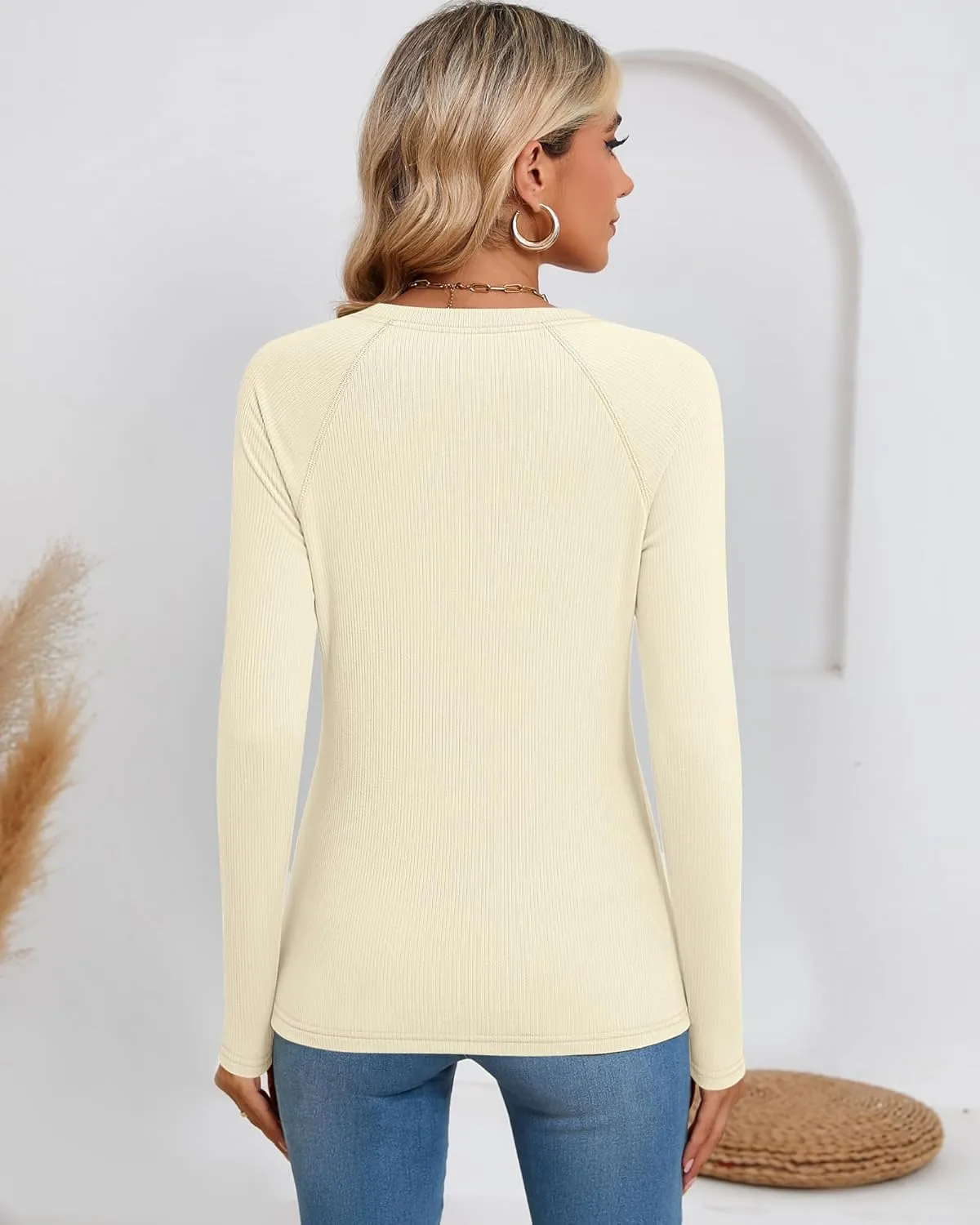 Huukeay 3 Pack Women's Ribbed Thermal Tops, Scoop Neck Raglan Sleeve Shirts Slim Fit Knit Underwear Warm Base Layer Tops