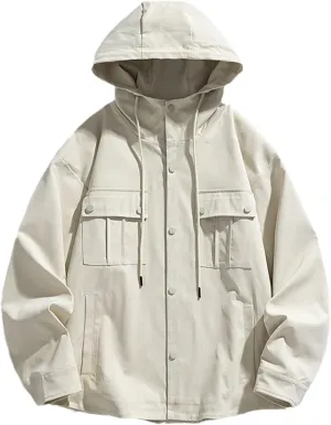 Jegsnoe Men Hoodie Jackets Autumn Hooded Sweatshirts Coats Hard Fabric Cotton Hoodie Coats
