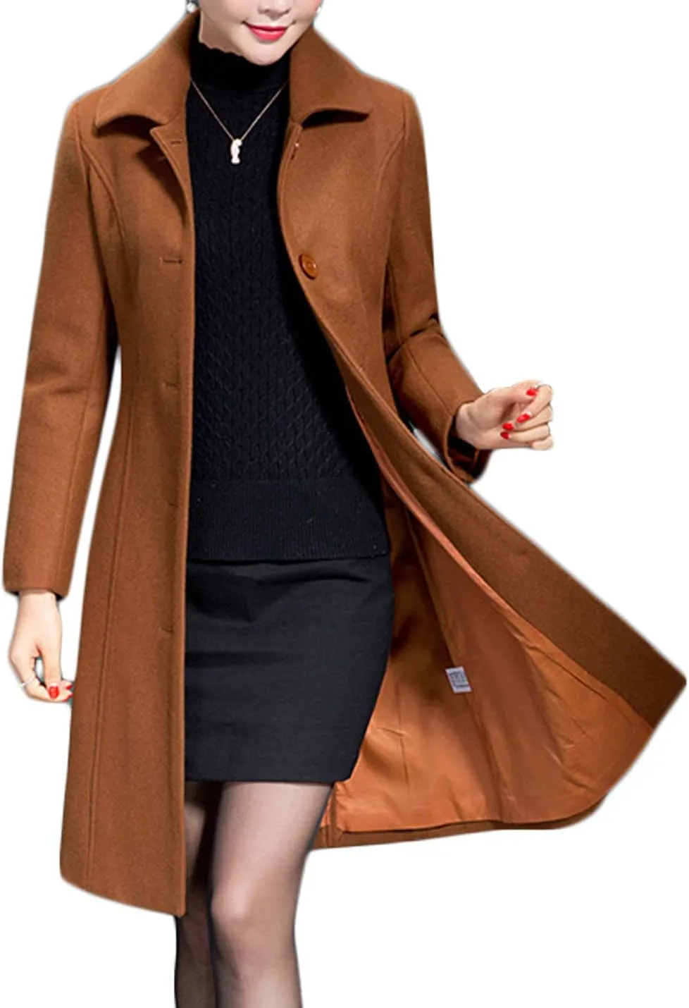 Jenkoon Women's Wool Trench Coat Winter Long Thick Overcoat Walker Coats