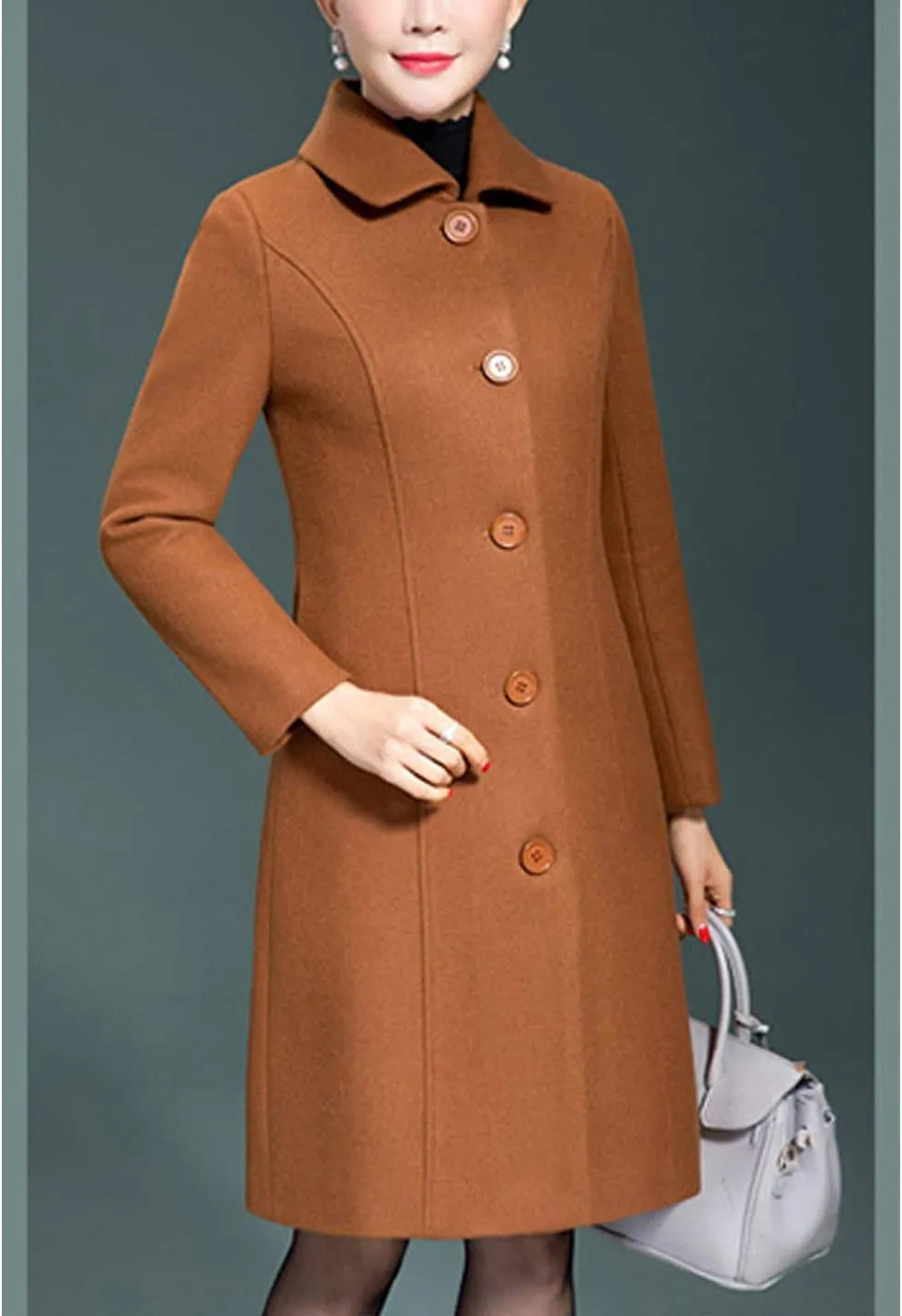 Jenkoon Women's Wool Trench Coat Winter Long Thick Overcoat Walker Coats