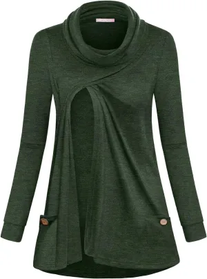 Joymom Maternity Warm Cowl Neck Nursing Sweatshirt Breastfeeding Tunic Tops