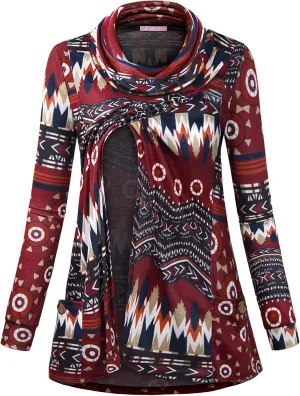 Joymom Maternity Warm Cowl Neck Nursing Sweatshirt Breastfeeding Tunic Tops