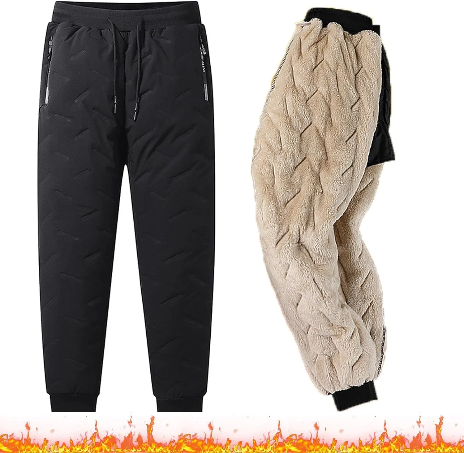 Kapley Unisex Lambswool Fleece-Lined Joggers, Winter Fleece Jogging Bottoms, Elastic Waist Sweatpants