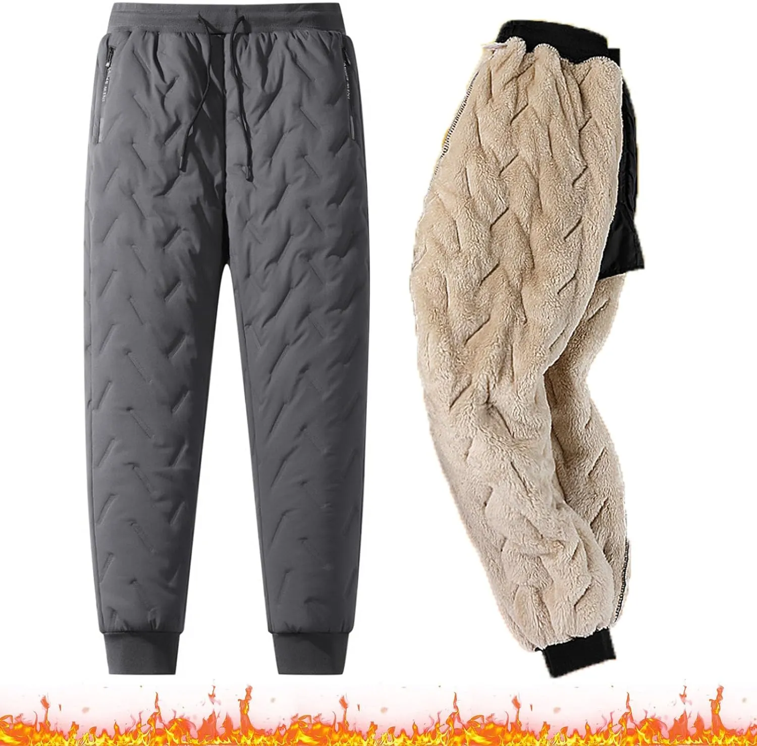 Kapley Unisex Lambswool Fleece-Lined Joggers, Winter Fleece Jogging Bottoms, Elastic Waist Sweatpants