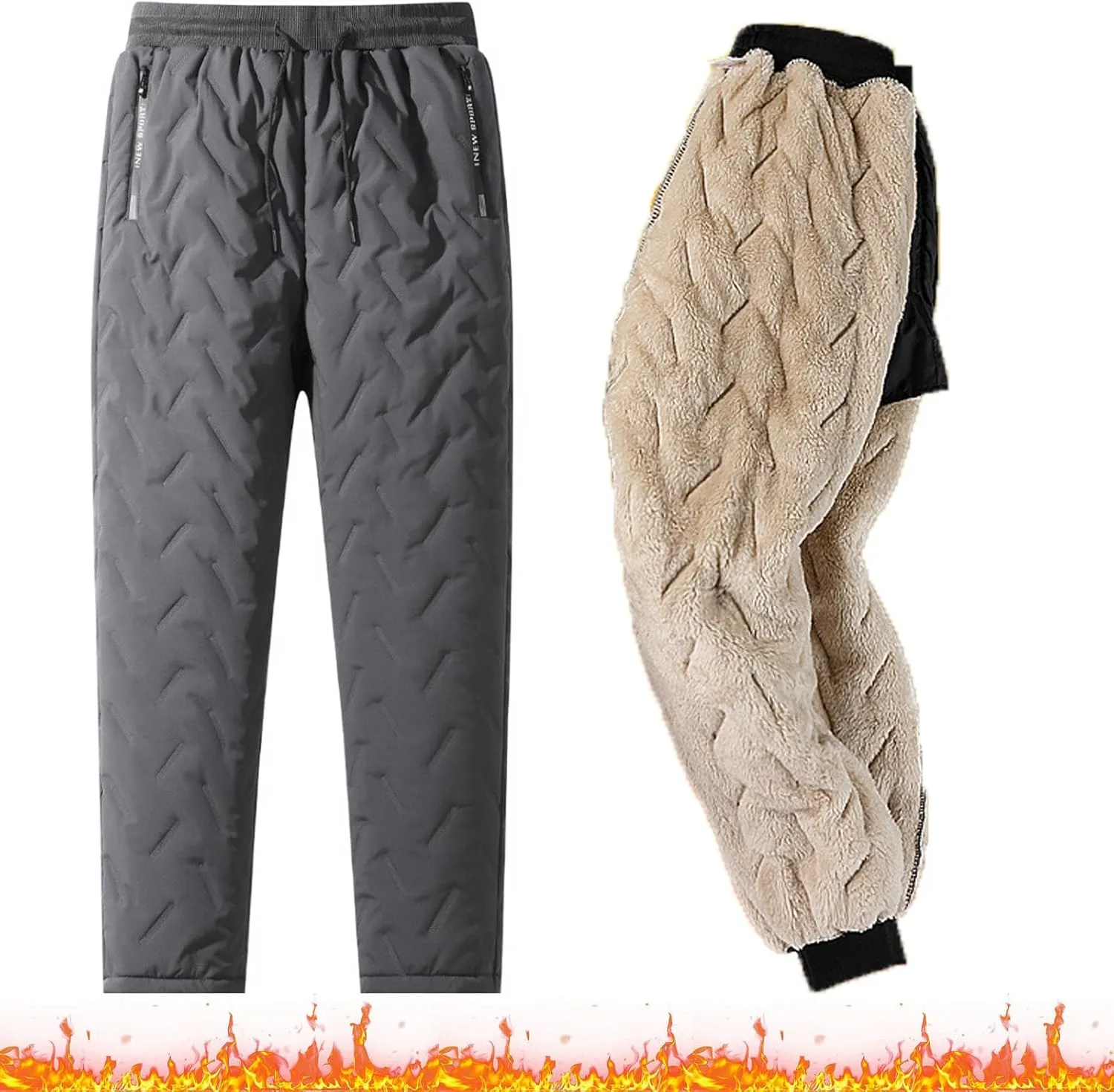 Kapley Unisex Lambswool Fleece-Lined Joggers, Winter Fleece Jogging Bottoms, Elastic Waist Sweatpants