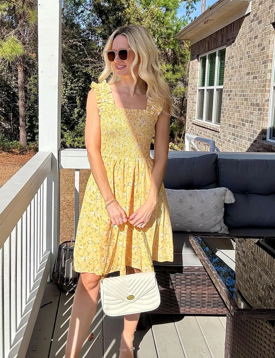 Kate Kasin Women's Summer Casual Dress Sleeveless Floral Flowy Smocked A-line Sundress Boho Mini Dresses