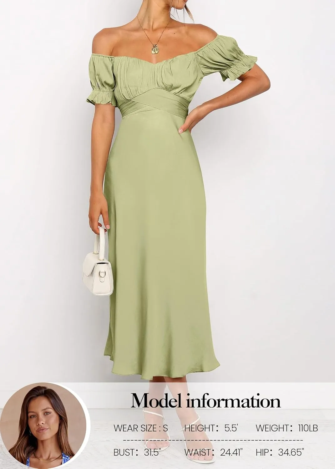 KIRUNDO Women's 2025 Summer Satin Midi Dress Off The Shoulder Wrap Ruched Wedding Guest Party Cocktail Formal Prom Dresses