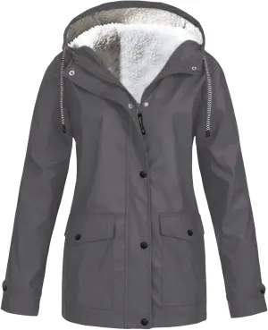 Kubbon Women's Trench Coats Waterproof Hooded Rain Jackets Softshell Warm Fleece Lined Windbreaker Jackets Going Out Outwear