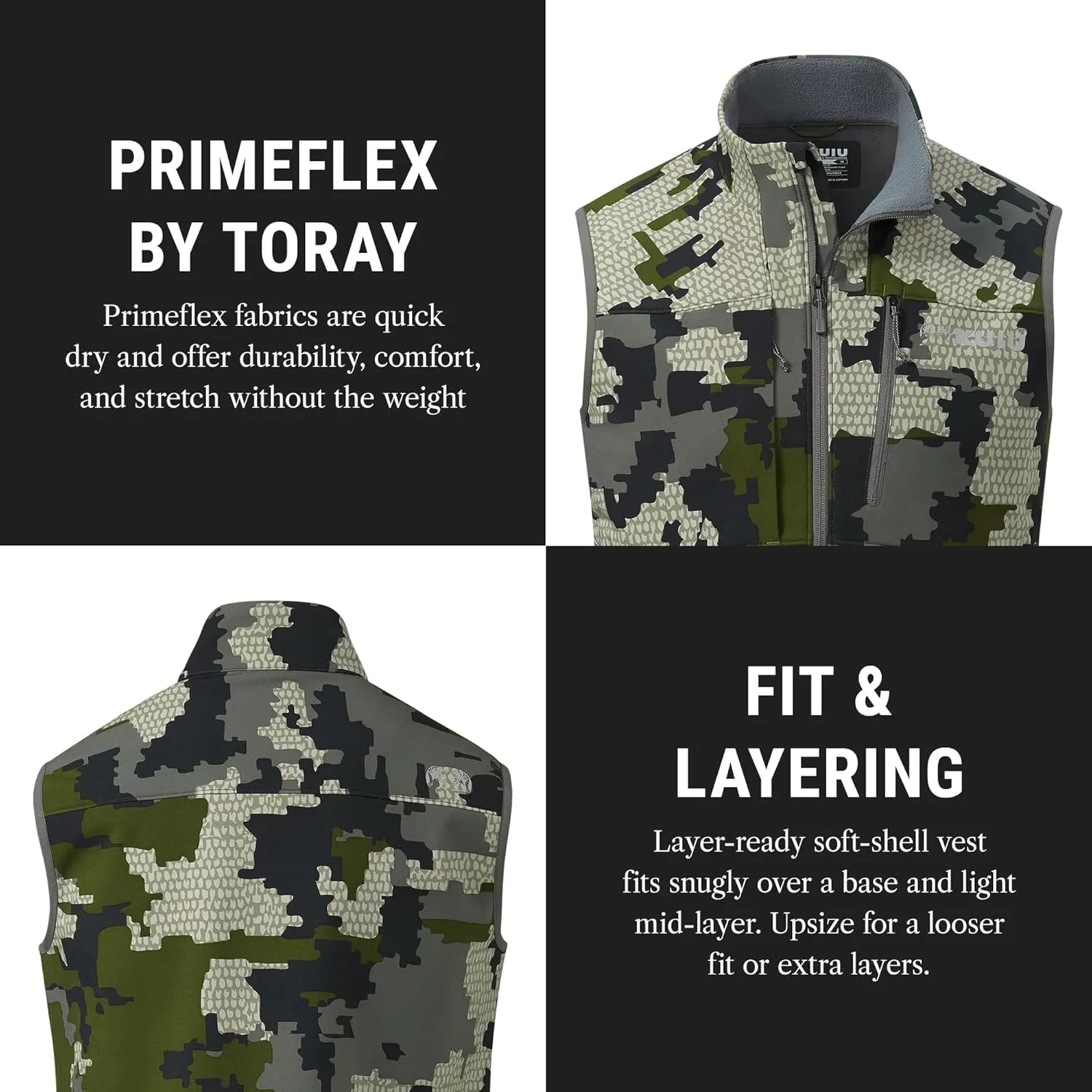 KUIU Guide PRO Vest – Wind & Water-Resistant Soft Shell Hunting Vest, Durable & Quiet with Fleece Lining for Cold Weather