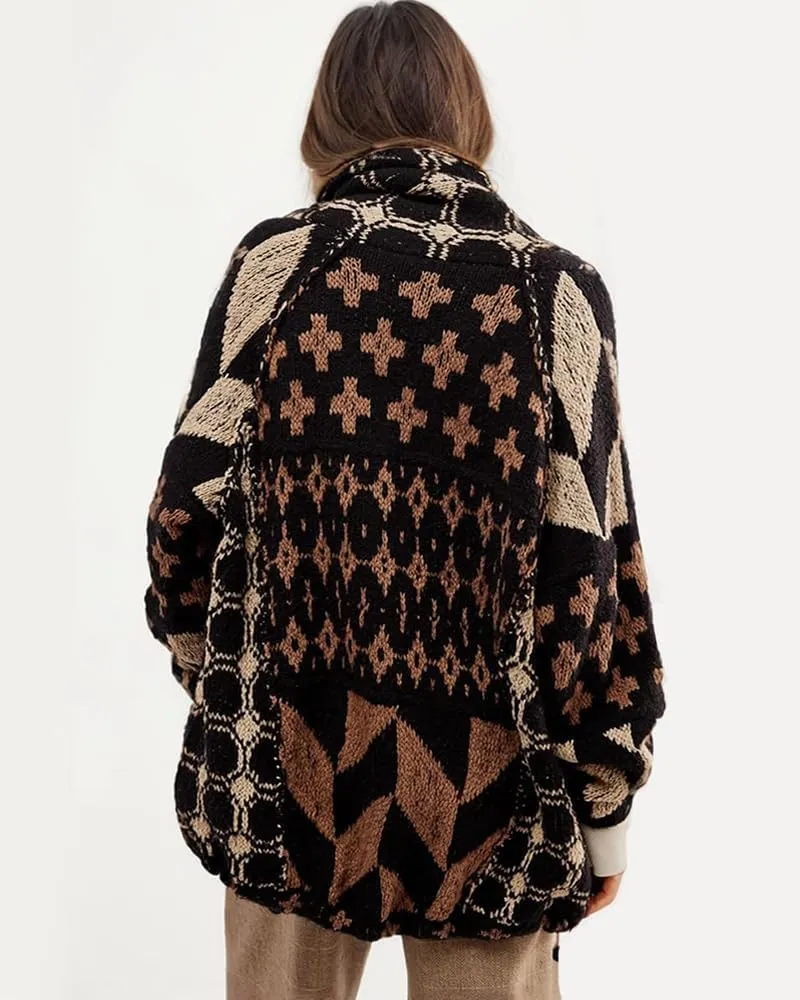 LaurelTree Womens Cardigan Sweaters Open Front Button up Weaters Y2k Knit Chunky Winter Outerwear Coats with Hem Drawstring